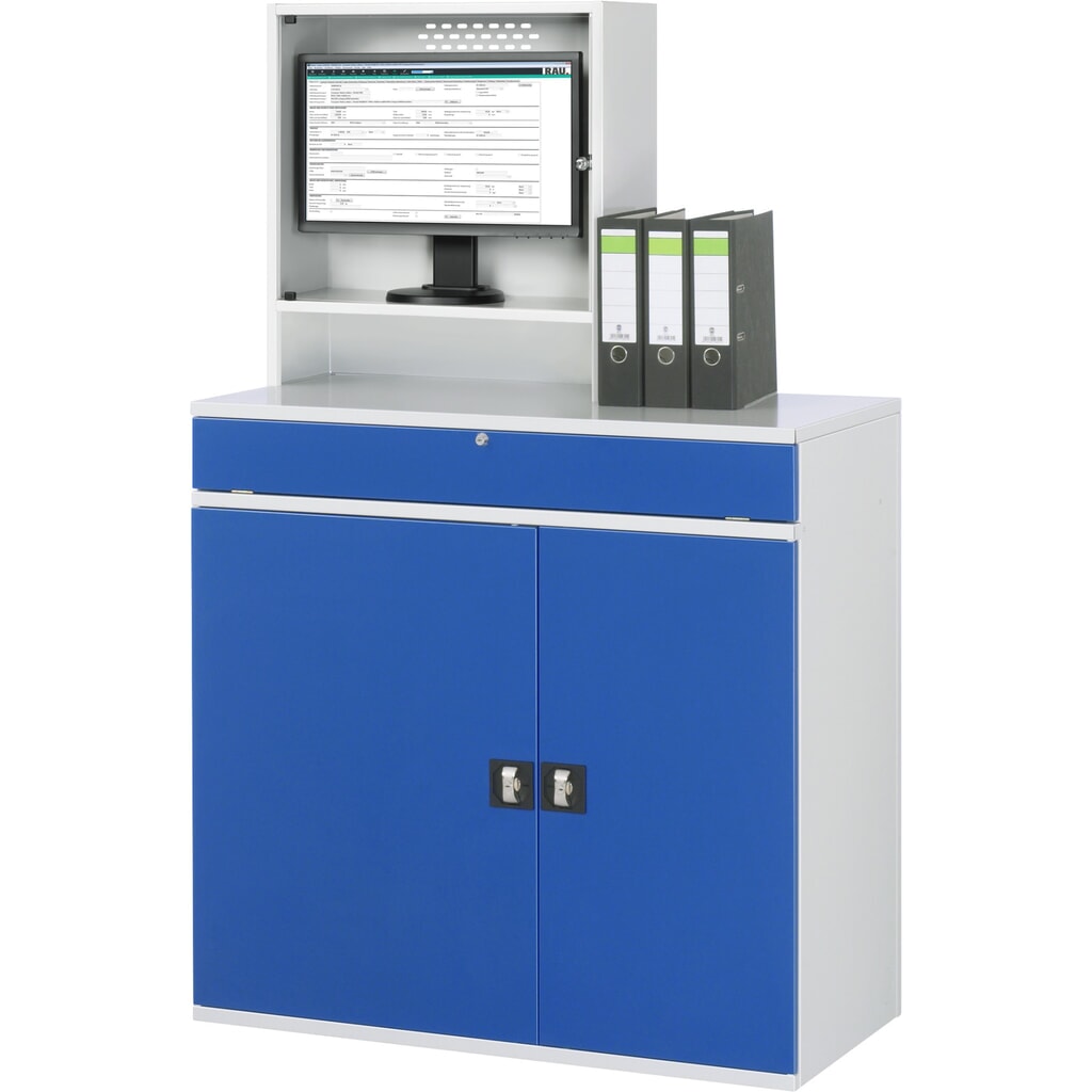 Computerkast RAU, monitorbehuizing, uitschuifblad voor het toetsenbord, dubbele draaideur, monitorvak diepte 230, 1 x uittrekbaar blad, stationair Productafbeelding nr. 2: Computerkast RAU, monitorbehuizing, uitschuifblad voor het toetsenbord, dubbele draaideur, monitorvak diepte 230, 1 x uittrekbaar blad, stationair