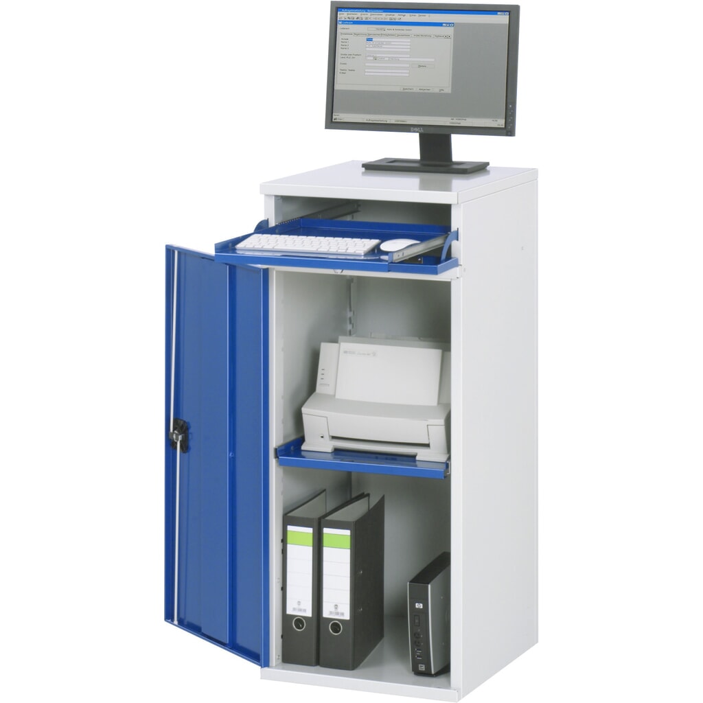 Product afbeelding: Computerkast RAU, uitschuifblad voor het toetsenbord, draaideur, stationair