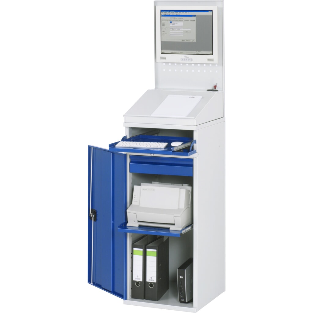 Computerkast RAU, uitschuifblad voor het toetsenbord, draaideur, geperforeerde achterwand, lades, stationair Productafbeelding nr. 1: Computerkast RAU, uitschuifblad voor het toetsenbord, draaideur, geperforeerde achterwand, lades, stationair