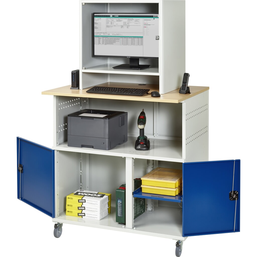 Computertafel RAU met monitorbehuizing, mobiel Product afbeelding: Computertafel RAU met monitorbehuizing, mobiel