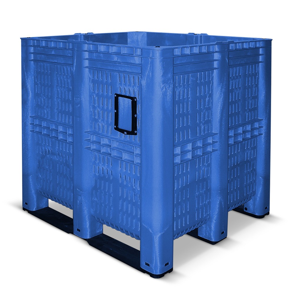 Product afbeelding: Container van polyethyleen, 1.400 liter, met skids, opengewerkt, blauw