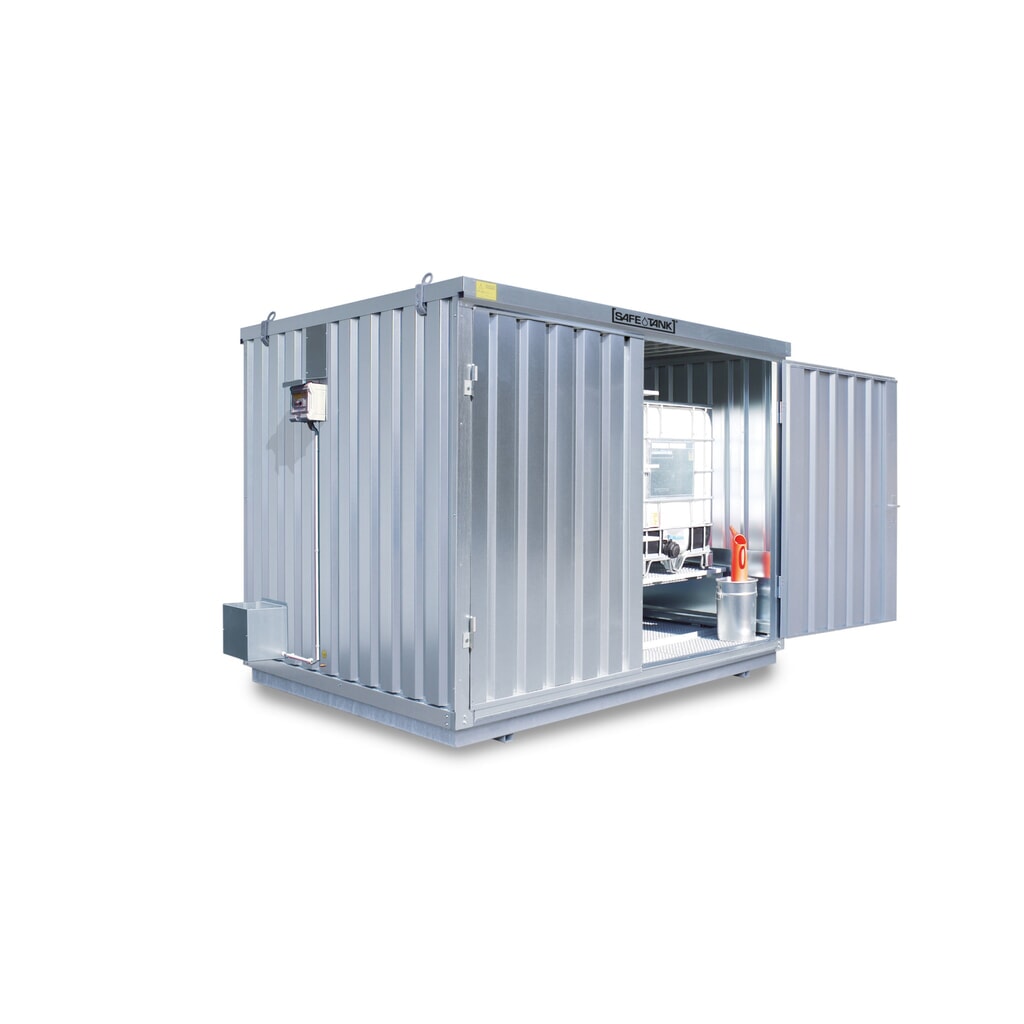 Container voor gevaarlijke stoffen SAFE Tank 1000 ALG, buitenoprek, verzinkt, gemonteerd, buitenafmetingen 3.050x2.170x2.350 mm, dubbele draaideur, centraal in de zijde van 3 m, opslagruimte 6 m² Product afbeelding: Container voor gevaarlijke stoffen SAFE Tank 1000 ALG, buitenoprek, verzinkt, gemonteerd, buitenafmetingen 3.050x2.170x2.350 mm, dubbele draaideur, centraal in de zijde van 3 m, opslagruimte 6 m²