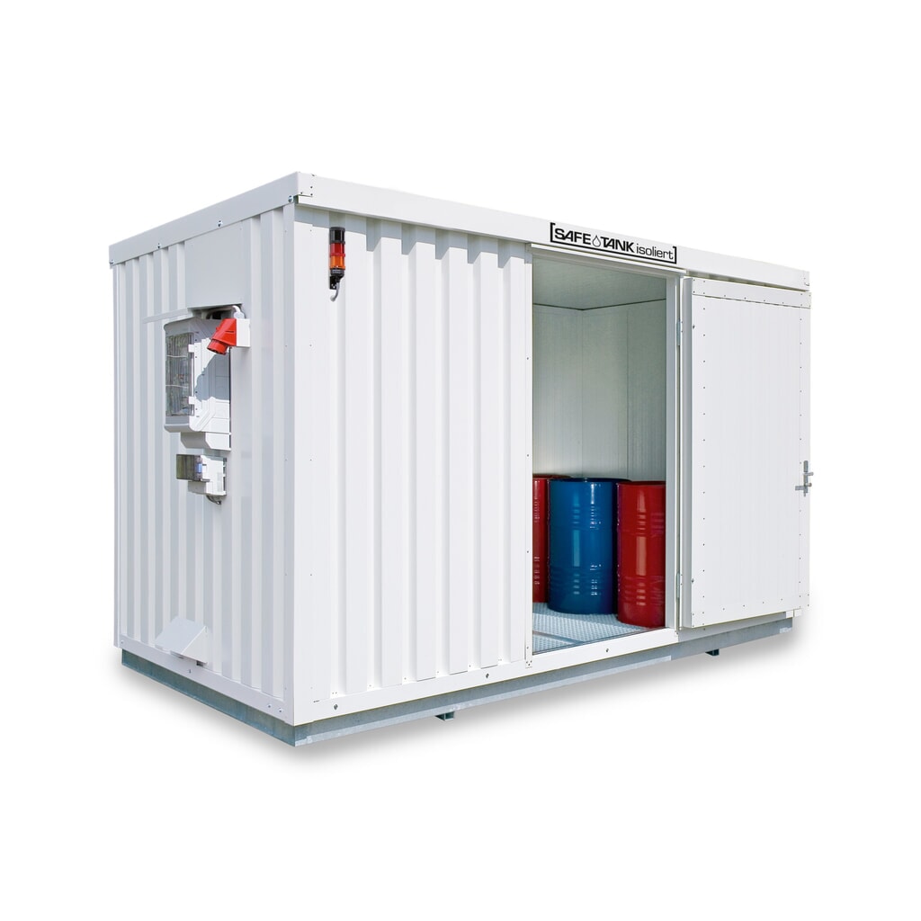 Product afbeelding: Container voor gevaarlijke stoffen SAFE Tank 1350 CONTROL geïsoleerd, geautomatiseerde explosiebeveiliging voor maximale energie-efficiëntie en veiligheid, buitenafmetingen 4.350x2.170x2.510 mm, enkele draaideur, centraal in de zijde van 2 meter,
