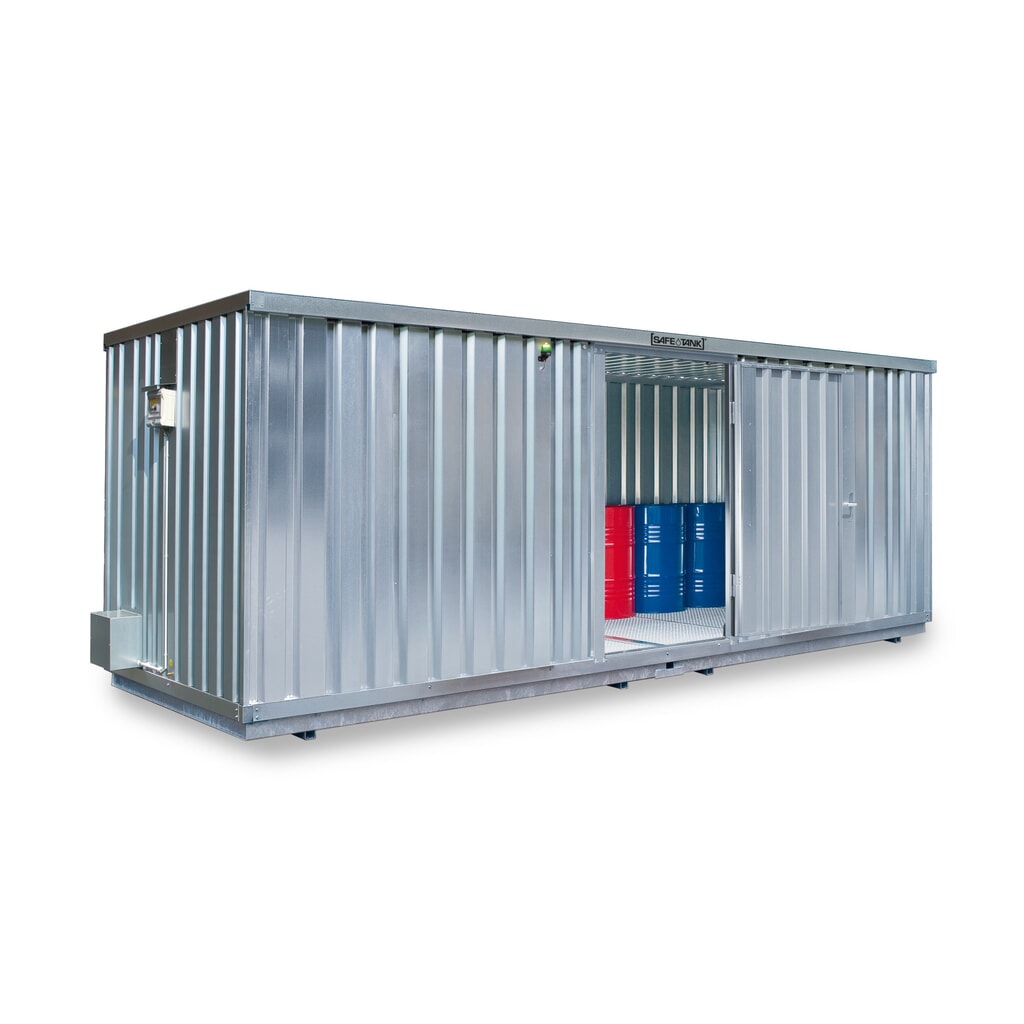 Container voor gevaarlijke stoffen SAFE Tank 300 ECO, energiezuinig dankzij vraaggestuurde ventilatorregeling, buitenafmetingen 2.400x1.440x2.300 mm, dubbele draaideur (asymmetrische verdeling), centraal in de brede zijde, opslagruimte 2 m² Product afbeelding: Container voor gevaarlijke stoffen SAFE Tank 300 ECO, energiezuinig dankzij vraaggestuurde ventilatorregeling, buitenafmetingen 2.400x1.440x2.300 mm, dubbele draaideur (asymmetrische verdeling), centraal in de brede zijde, opslagruimte 2 m²