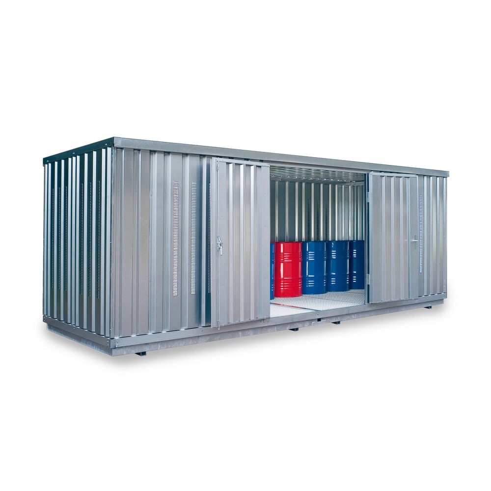 Productafbeelding nr. 1: Container voor gevaarlijke stoffen SAFE Tank 1900 PLG, buitenoprek, verzinkt, gemonteerd, buitenafmetingen 6.080x2.170x2.310 mm, dubbele draaideur (asymmetrische verdeling), centraal in de zijde van 2 meter, opslagruimte 12 m²