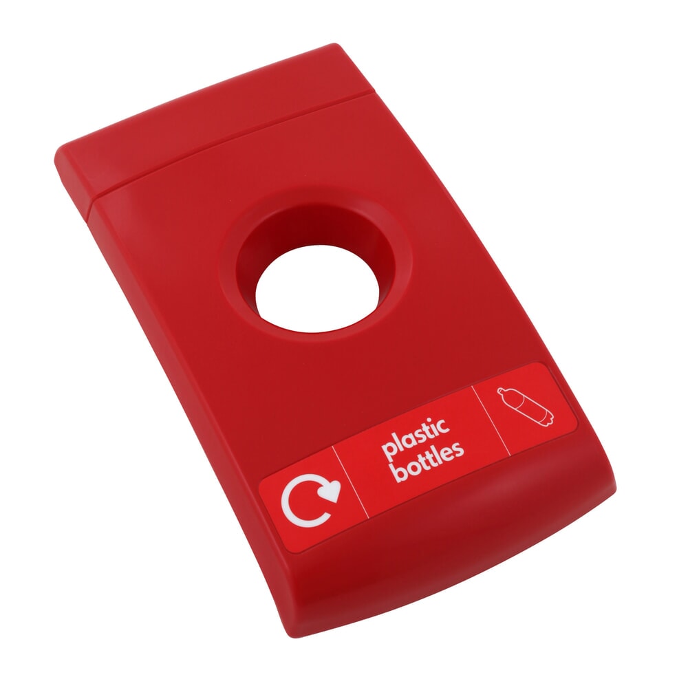 Product afbeelding: Deksel voor afvalbak ENVIROBIN Midi / Mini, rood, met opschrift "plastic bottles"