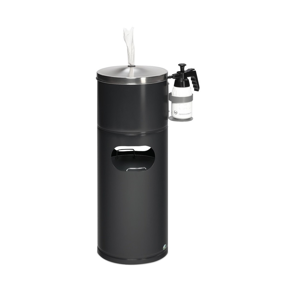 Productafbeelding nr. 1: Desinfectiestation VAR®, voor papieren doekjes, met flessenhouder en inzetbak, gepoedercoat