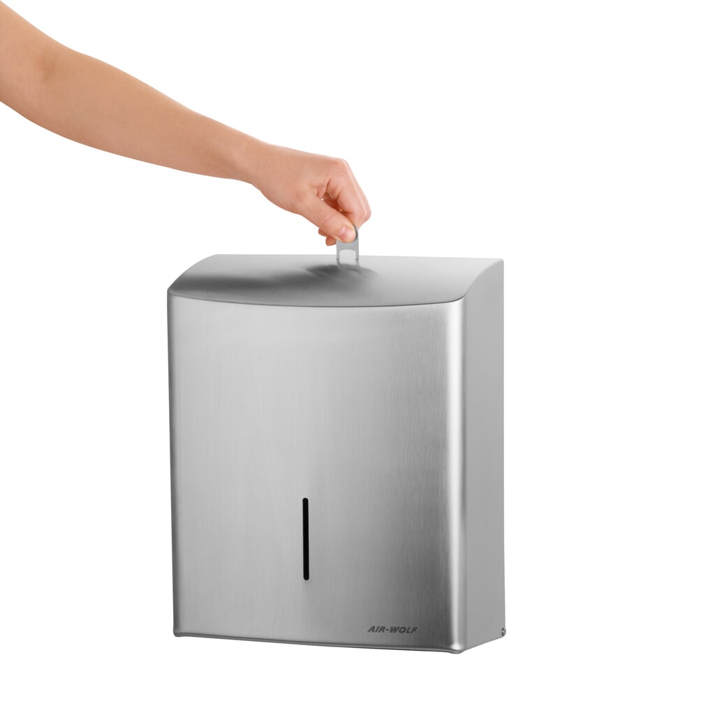 Dispenser voor papieren handdoekjes Air-Wolf voor max. 600 vouwhanddoekjes geborsteld roestvrij staal Productafbeelding nr. 8: Dispenser voor papieren handdoekjes Air-Wolf voor max. 600 vouwhanddoekjes geborsteld roestvrij staal