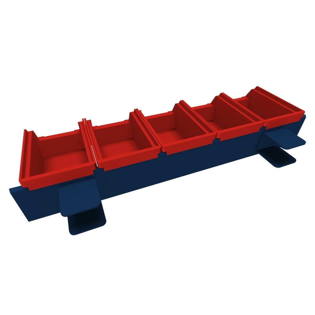 Draagrail met magazijnbakken, voor paktafelsysteem Rocholz, incl. 5 bakken Productafbeelding nr. 3: Draagrail met magazijnbakken, voor paktafelsysteem Rocholz, incl. 5 bakken