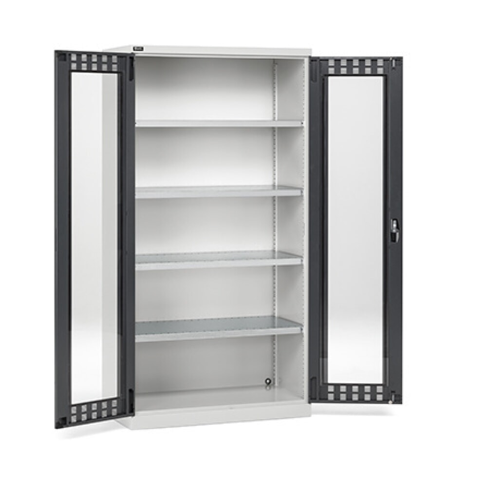 Product afbeelding: Draaideurkast Fami PERFOM met 4 legborden en kijkvensters, hxbxd 2.000 x 1.023 x 726 mm, lichtgrijs, antraciet