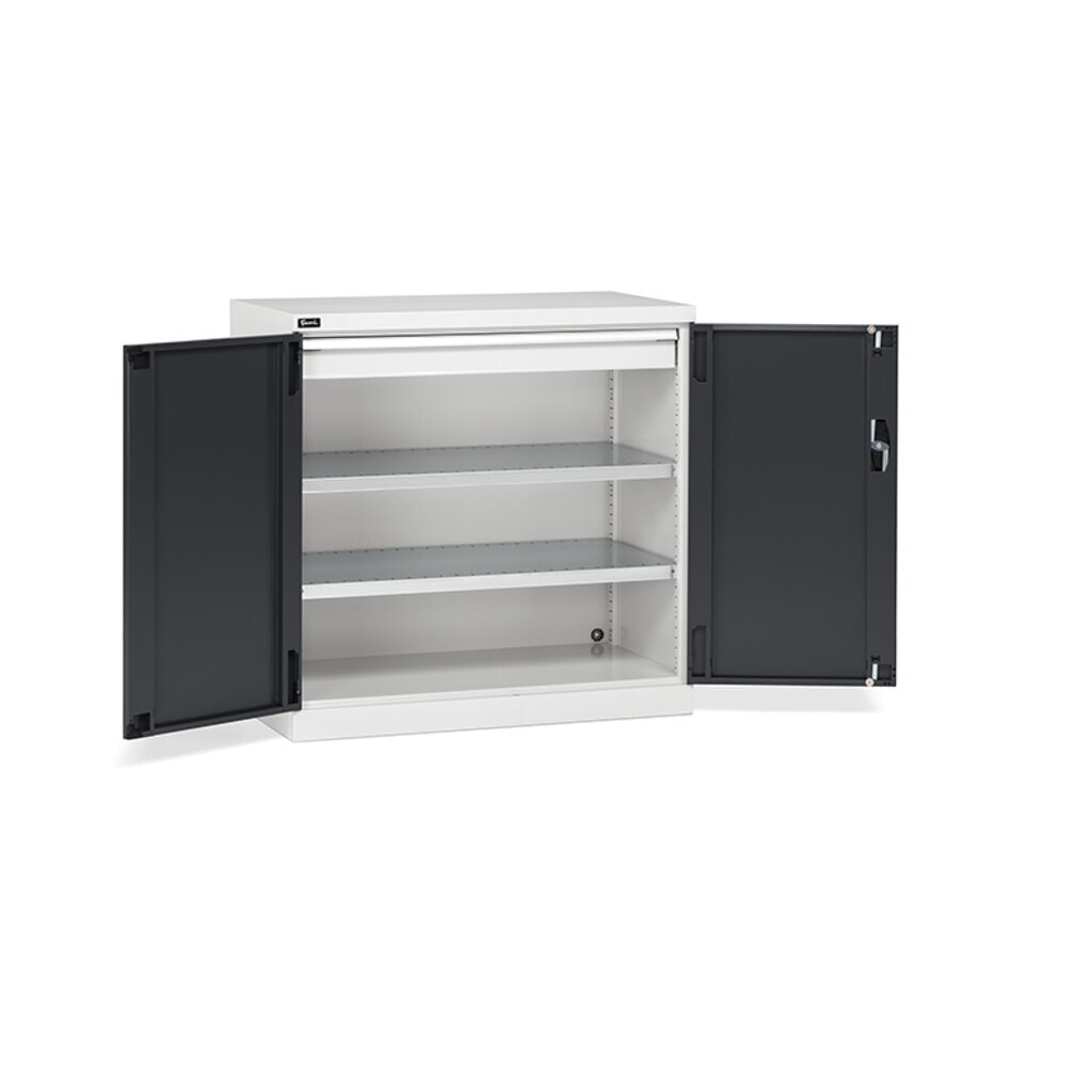 Draaideurkast Fami PERFOM, 1 lade, 3 legborden, hxbxd 1.000 x 1.023 x 555 mm, lichtgrijs, antraciet Product afbeelding: Draaideurkast Fami PERFOM, 1 lade, 3 legborden, hxbxd 1.000 x 1.023 x 555 mm, lichtgrijs, antraciet