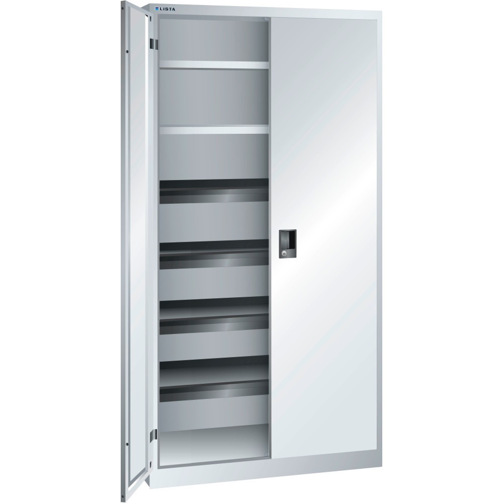 Product afbeelding: Draaideurkast LISTA, (bxdxh) 1000x580x1950 mm, 4 uittrekbare en 2 verstelbare legborden, lichtgrijs, KEY Lock