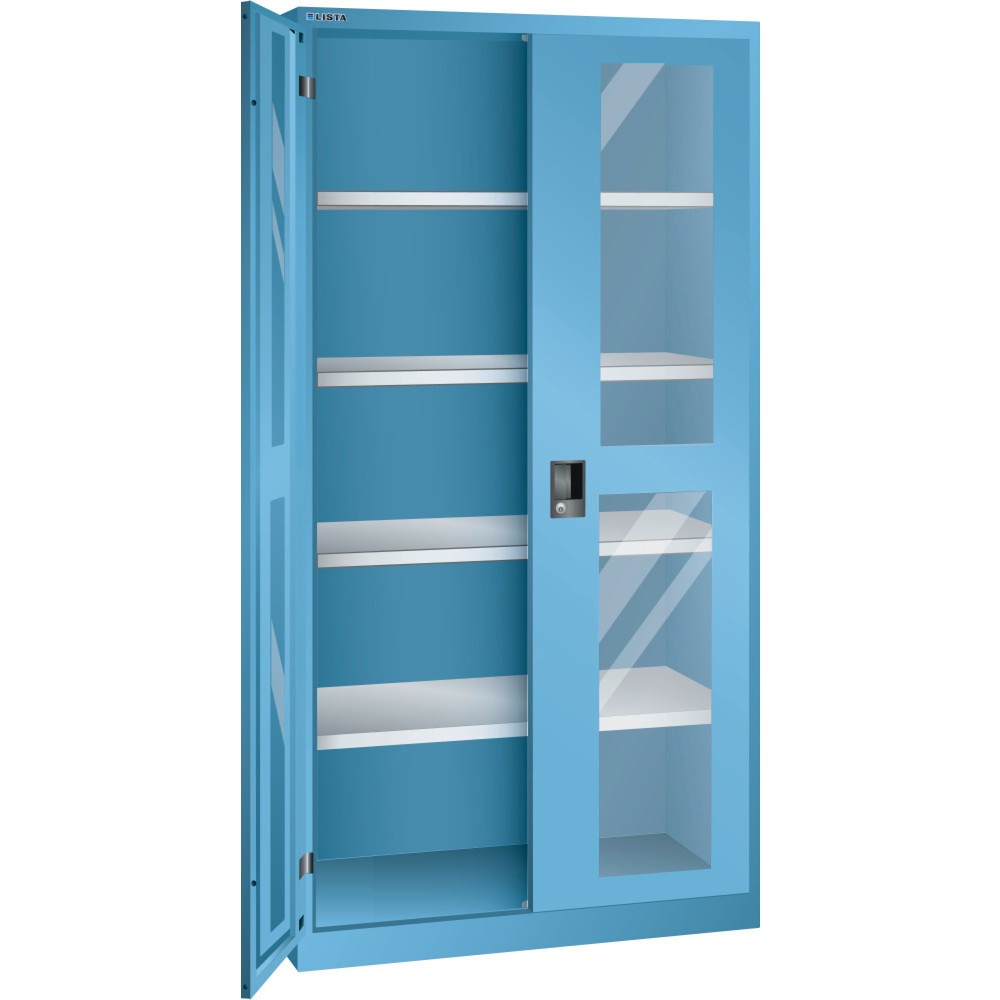 Product afbeelding: Draaideurkast LISTA met kijkvenster, (bxdxh) 1000x400x1950 mm, 4 verstelbare legborden, lichtblauw, KEY Lock