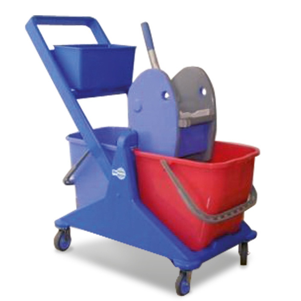 Product afbeelding: Dubbele schoonmaakwagen Harema® Profi, emmer 2x 25 liter, met kunststof opbergruimte