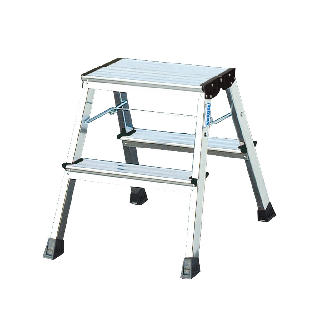 Dubbele vouwtrap KRAUSE® uit aluminium, stahoogte 0,45 m, aluminiumkleur Product afbeelding: Dubbele vouwtrap KRAUSE® uit aluminium, stahoogte 0,45 m, aluminiumkleur