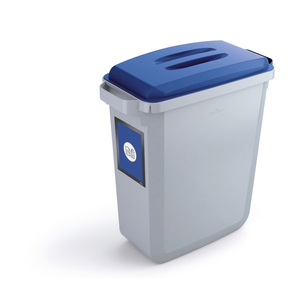 DURABLE afvalbak DURABIN® 60L met deksel + informatiekader DURAFRAME®, blauw Productafbeelding nr. 2: DURABLE afvalbak DURABIN® 60L met deksel + informatiekader DURAFRAME®, blauw