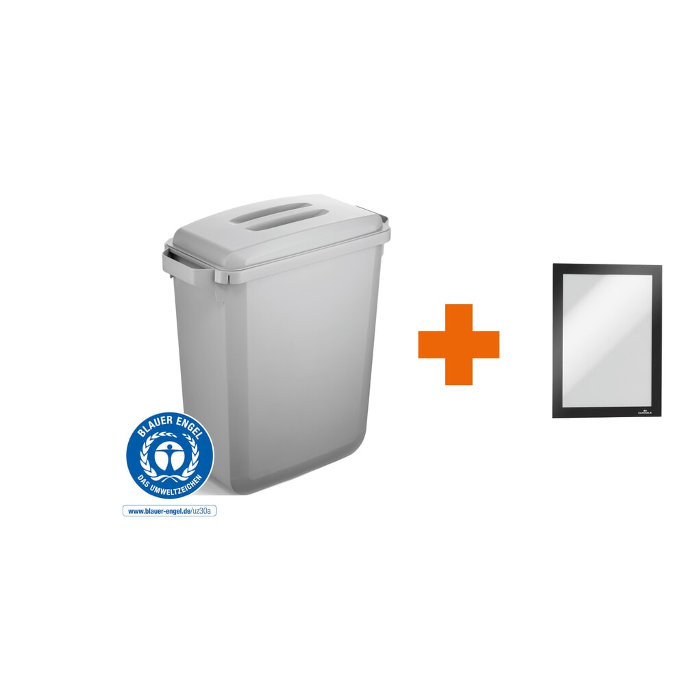 Product afbeelding: DURABLE afvalbak DURABIN® ECO 60L met deksel + infoframe DURAFRAME®, grijs