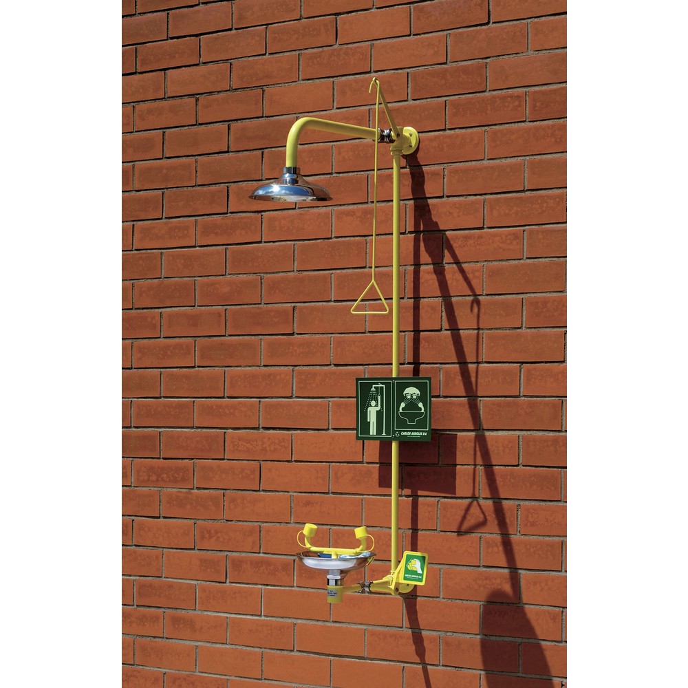 Product afbeelding: Lichaamsdouche en starre oogdouche Erbstößer® met opvangbak, DIN EN 15154-1/-2/-5, wandmontage, roestvrijstalen douchekop / opvangbak