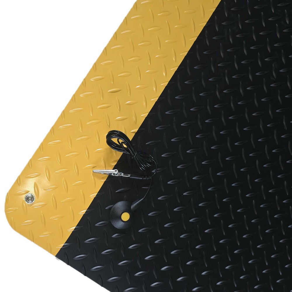 Product afbeelding: ESD-antivermoeidheidsmat Steinbock® ErgoSoft Strong, ruitprofiel, 2-laags, bxl 600 x 1.000 mm, zwart / geel