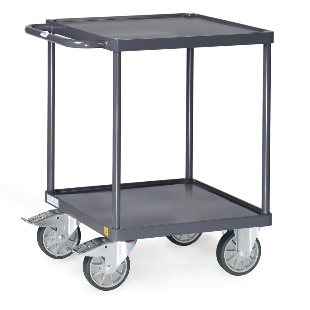 Product afbeelding: ESD tafel- en montagewagen fetra® met lekbakken van plaatstaal van 600 x 600 mm