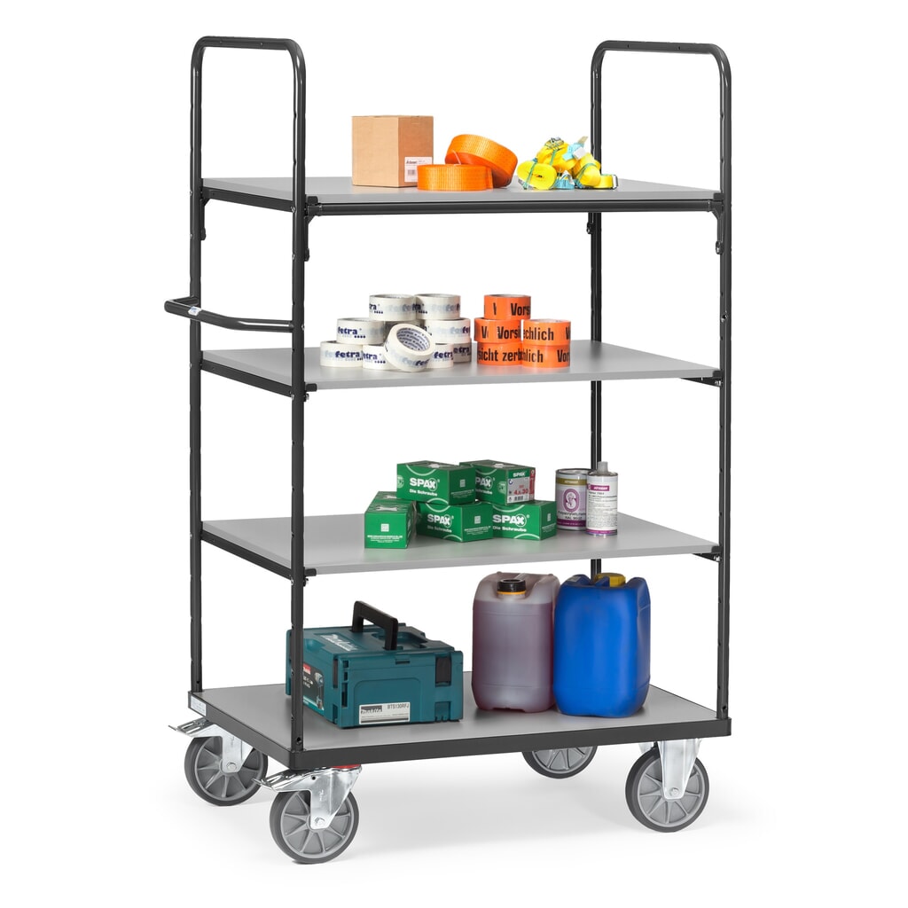 Etagewagen fetra® met houten legborden, 4 etages van 1.000 x 600 mm, hoogte 1.800 mm, antracietgrijs Productafbeelding nr. 3: Etagewagen fetra® met houten legborden, 4 etages van 1.000 x 600 mm, hoogte 1.800 mm, antracietgrijs