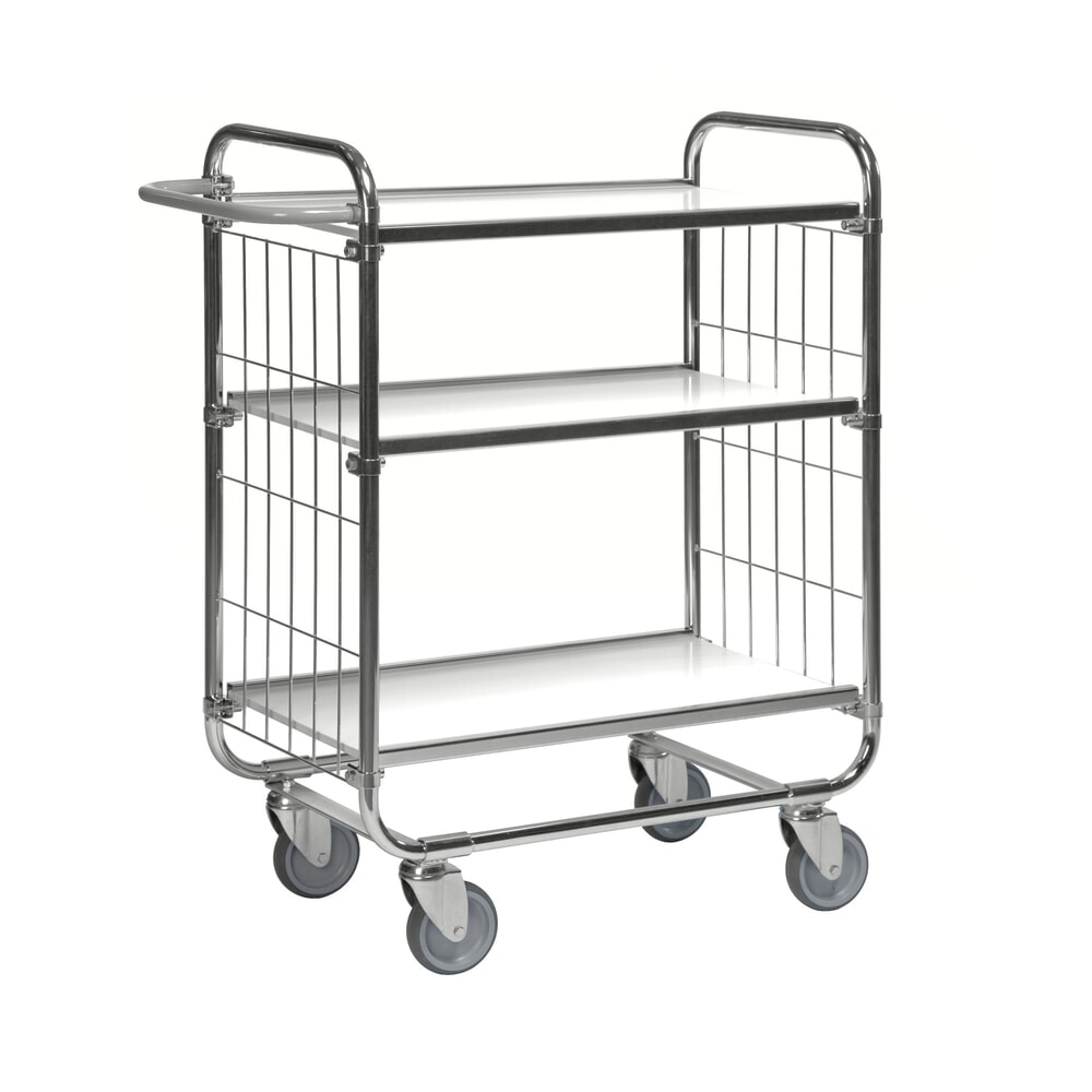 Product afbeelding: Etagewagen, verzinkt, 2 gaaswanden, 3 gelamineerde legborden van 620 x 425 mm