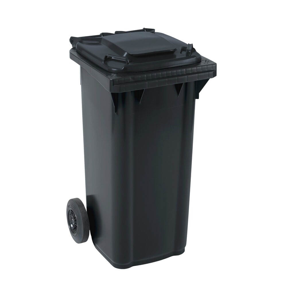 Product afbeelding: Mobiele afvalbak GMT eXtra van HDPE volgens DIN EN 840, 120 liter, zwartgrijs, deksel zwartgrijs