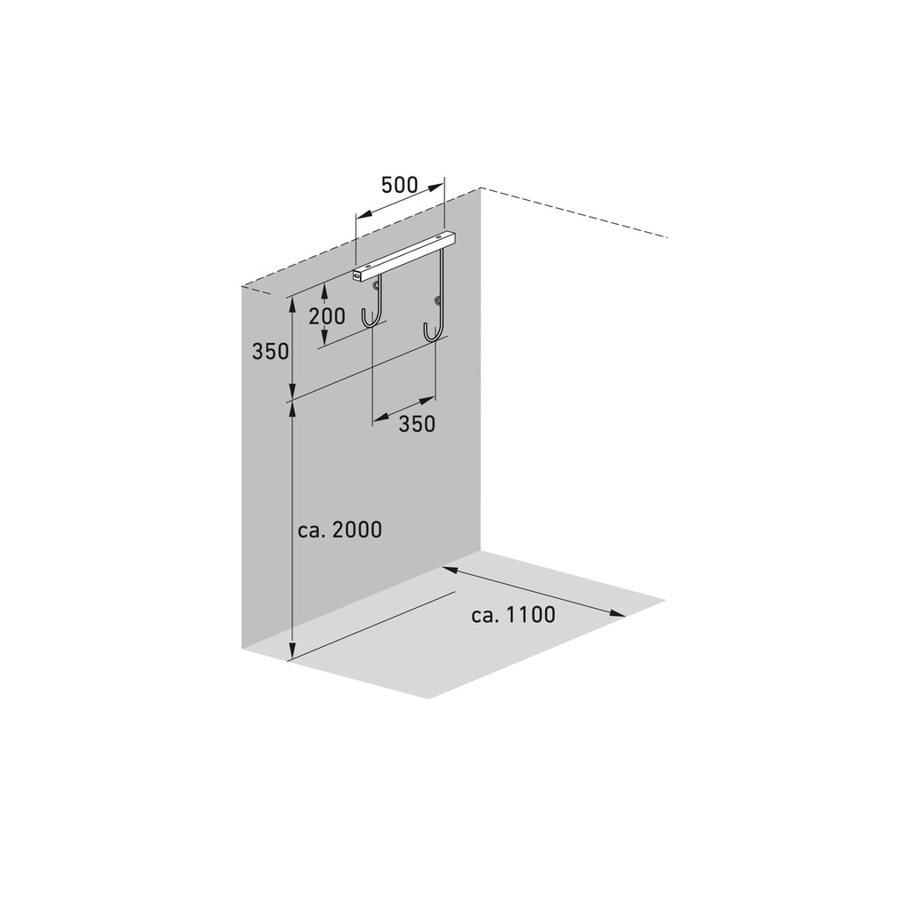 Fietsophangrek, 2 plaatsen, wandmontage Productafbeelding nr. 7: Fietsophangrek, 2 plaatsen, wandmontage