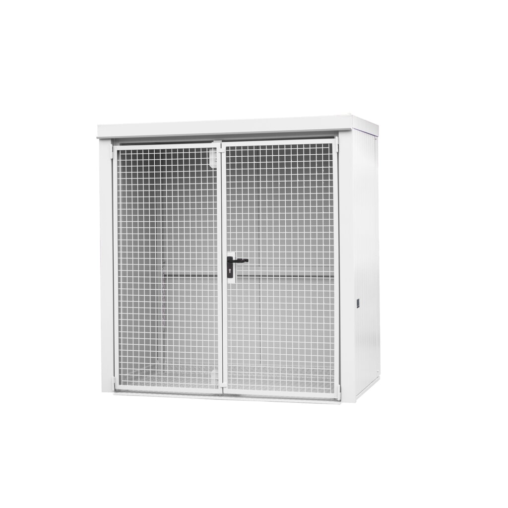 Gascilindercontainer met dak voor max. 28 flessen, brandwerend, grijswit Product afbeelding: Gascilindercontainer met dak voor max. 28 flessen, brandwerend, grijswit