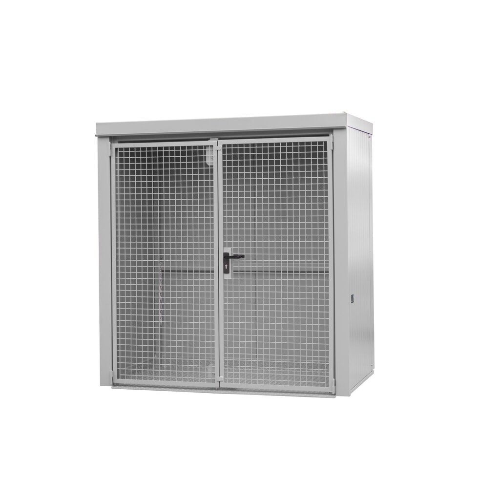 Gascilindercontainer met dak voor max. 28 flessen, brandwerend, muisgrijs Product afbeelding: Gascilindercontainer met dak voor max. 28 flessen, brandwerend, muisgrijs