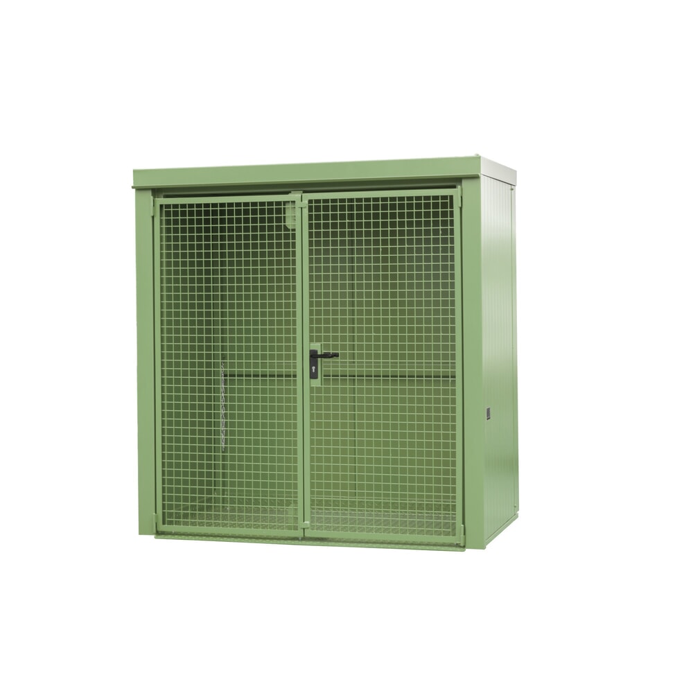 Product afbeelding: Gascilindercontainer met dak voor max. 28 flessen, brandwerend, resedagroen