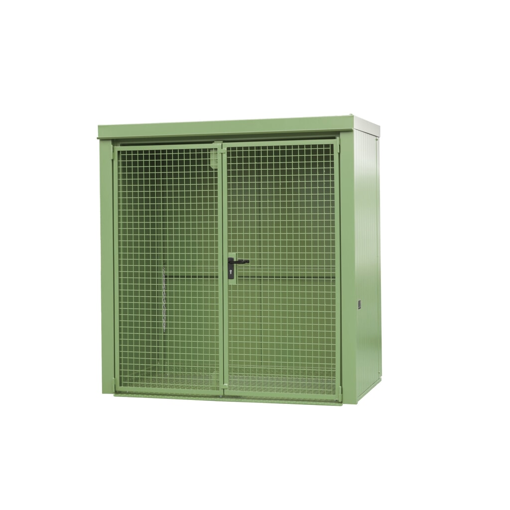 Product afbeelding: Gascilindercontainer met dak voor max. 28 flessen, brandwerend, resedagroen