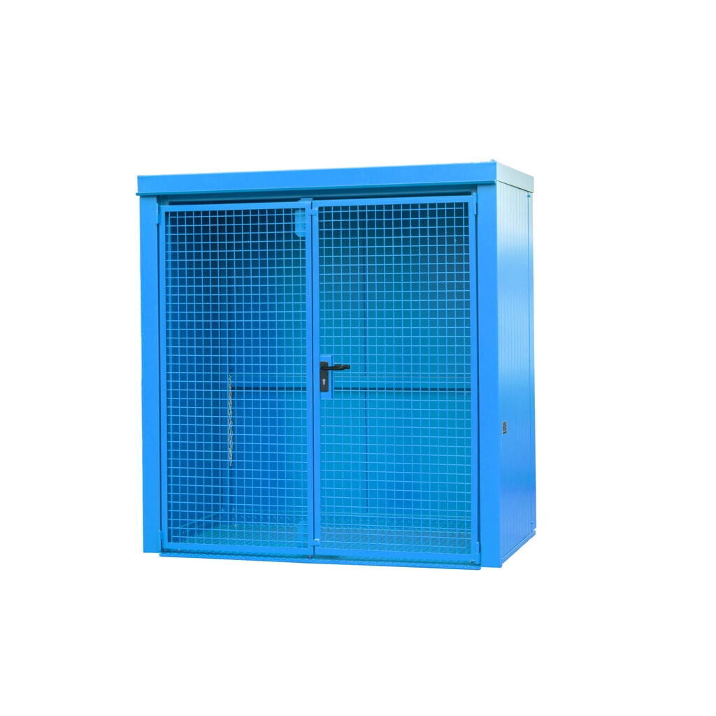 Gascilindercontainer met dak voor max. 28 flessen, brandwerend, lichtblauw Product afbeelding: Gascilindercontainer met dak voor max. 28 flessen, brandwerend, lichtblauw