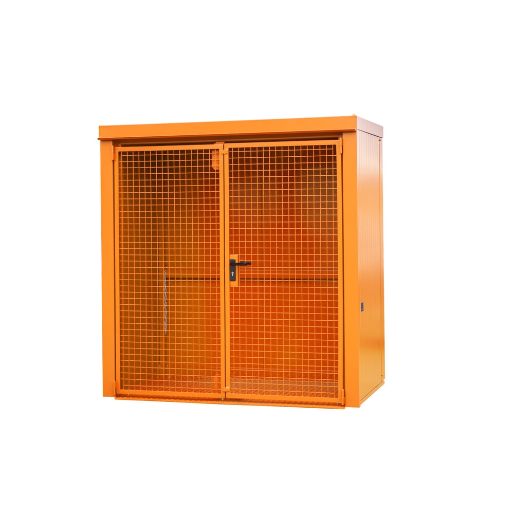 Product afbeelding: Gascilindercontainer met dak voor max. 28 flessen, brandwerend, geeloranje