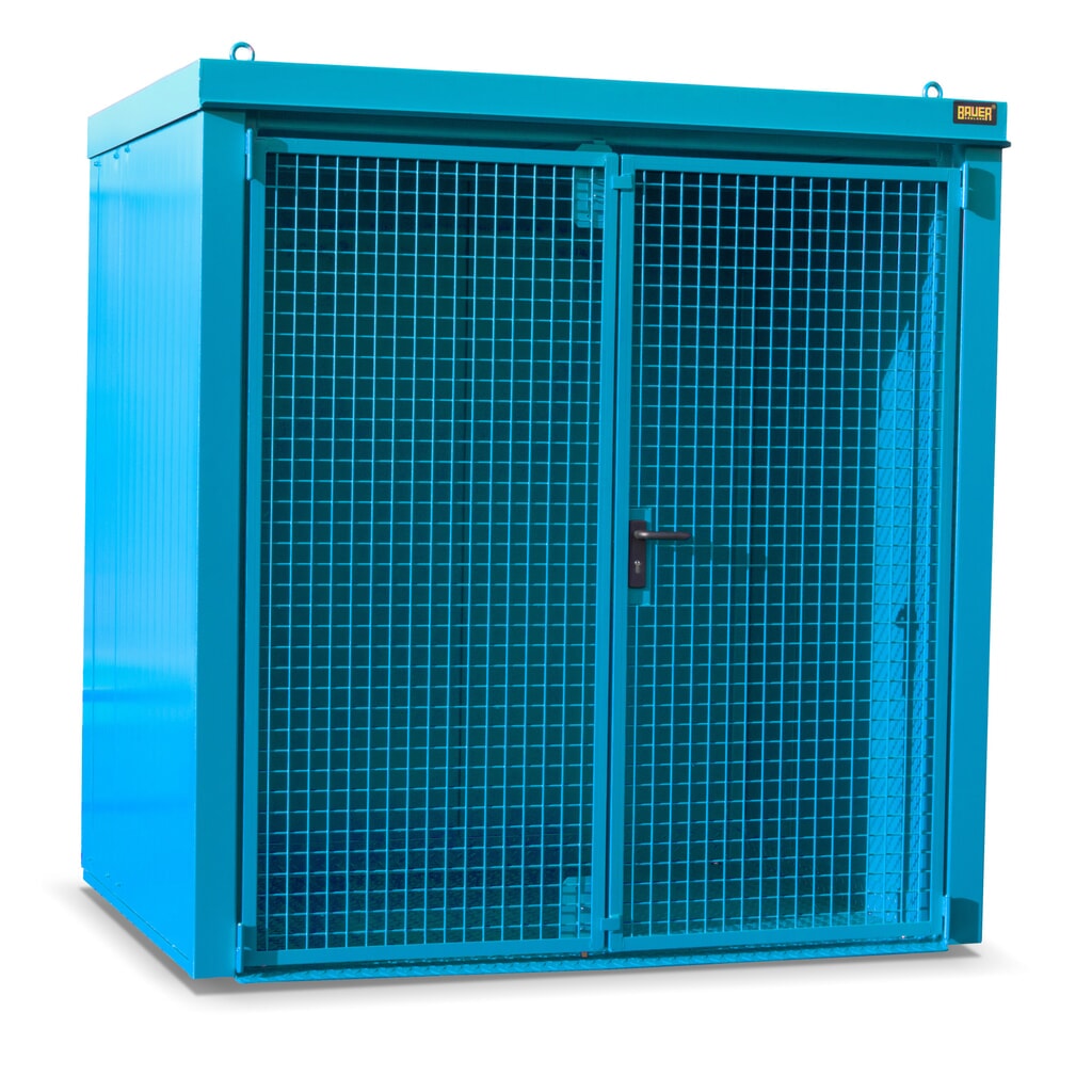 Gasflescontainer voor max. 35 flessen, brandbestendig, lichtblauw Product afbeelding: Gasflescontainer voor max. 35 flessen, brandbestendig, lichtblauw