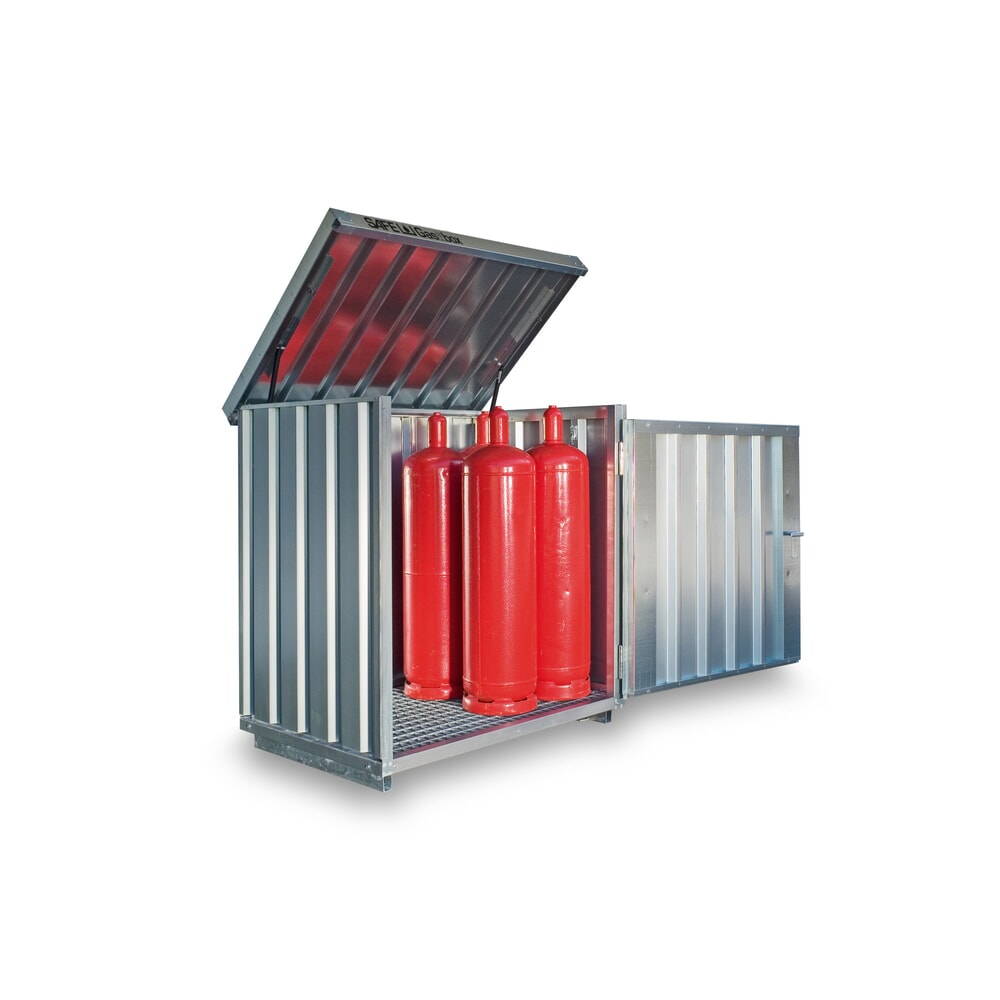 Product afbeelding: Gasflessenbox SAFE Tank GB 1, verzinkt, gemonteerd, met roosterlegbord, voor 11 gasflessen van 33 kg elk