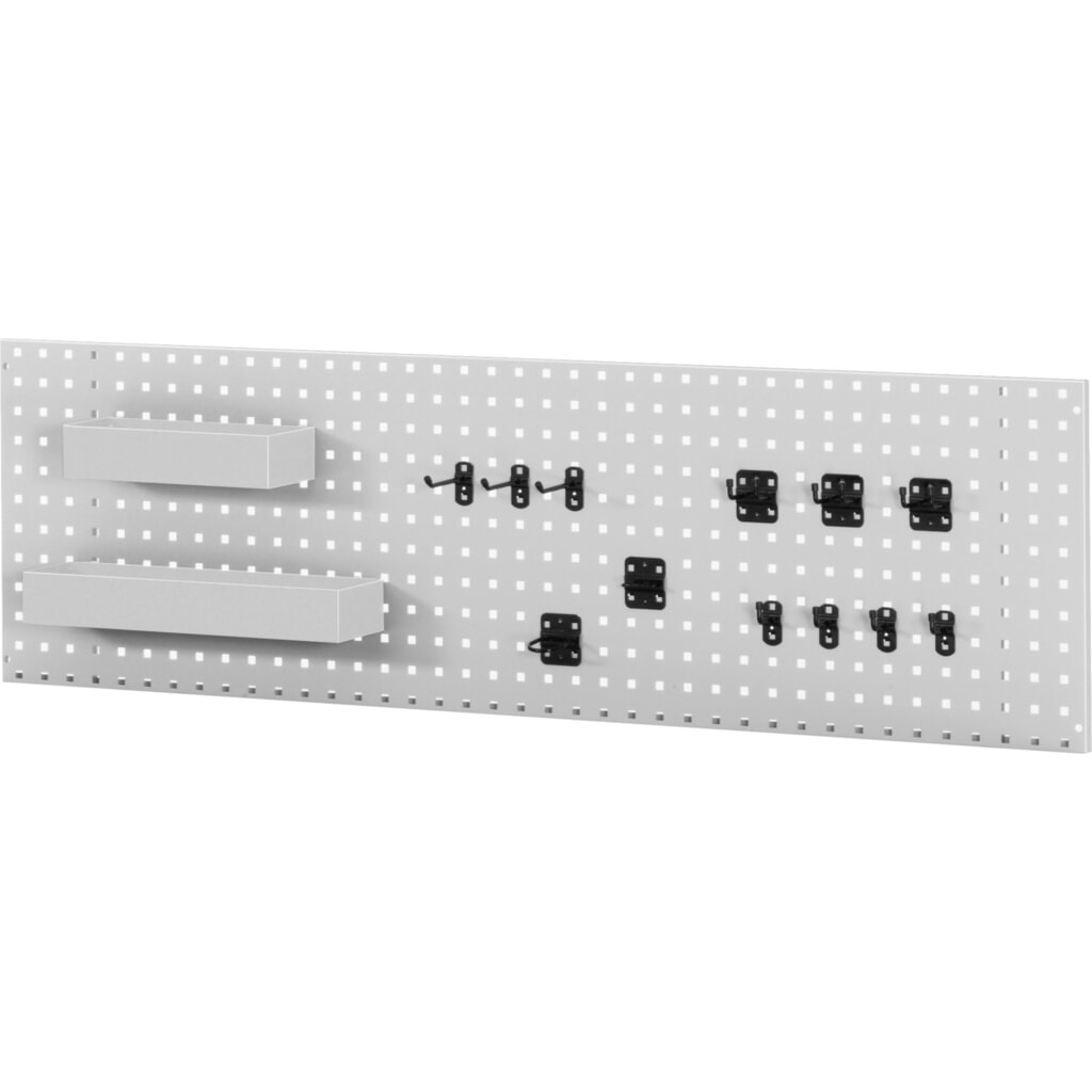 Geperforeerde plaat RAU voor wandmontage, hxbxd 450 x 750 x 15 mm, inclusief houderset Product afbeelding: Geperforeerde plaat RAU voor wandmontage, hxbxd 450 x 750 x 15 mm, inclusief houderset