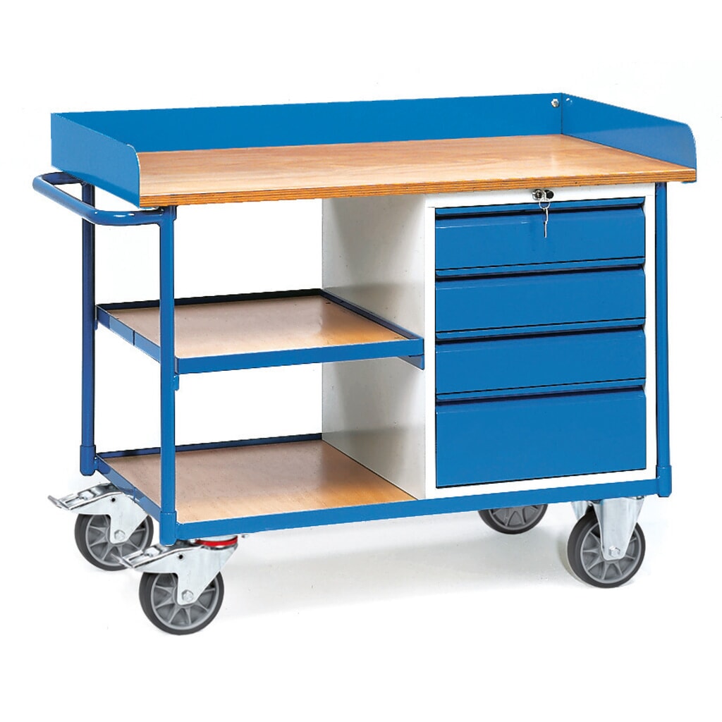 Gereedschapswagen fetra® met hoge rand, 4 lades, 3 planken, draagvermogen 400 kg Productafbeelding nr. 1: Gereedschapswagen fetra® met hoge rand, 4 lades, 3 planken, draagvermogen 400 kg