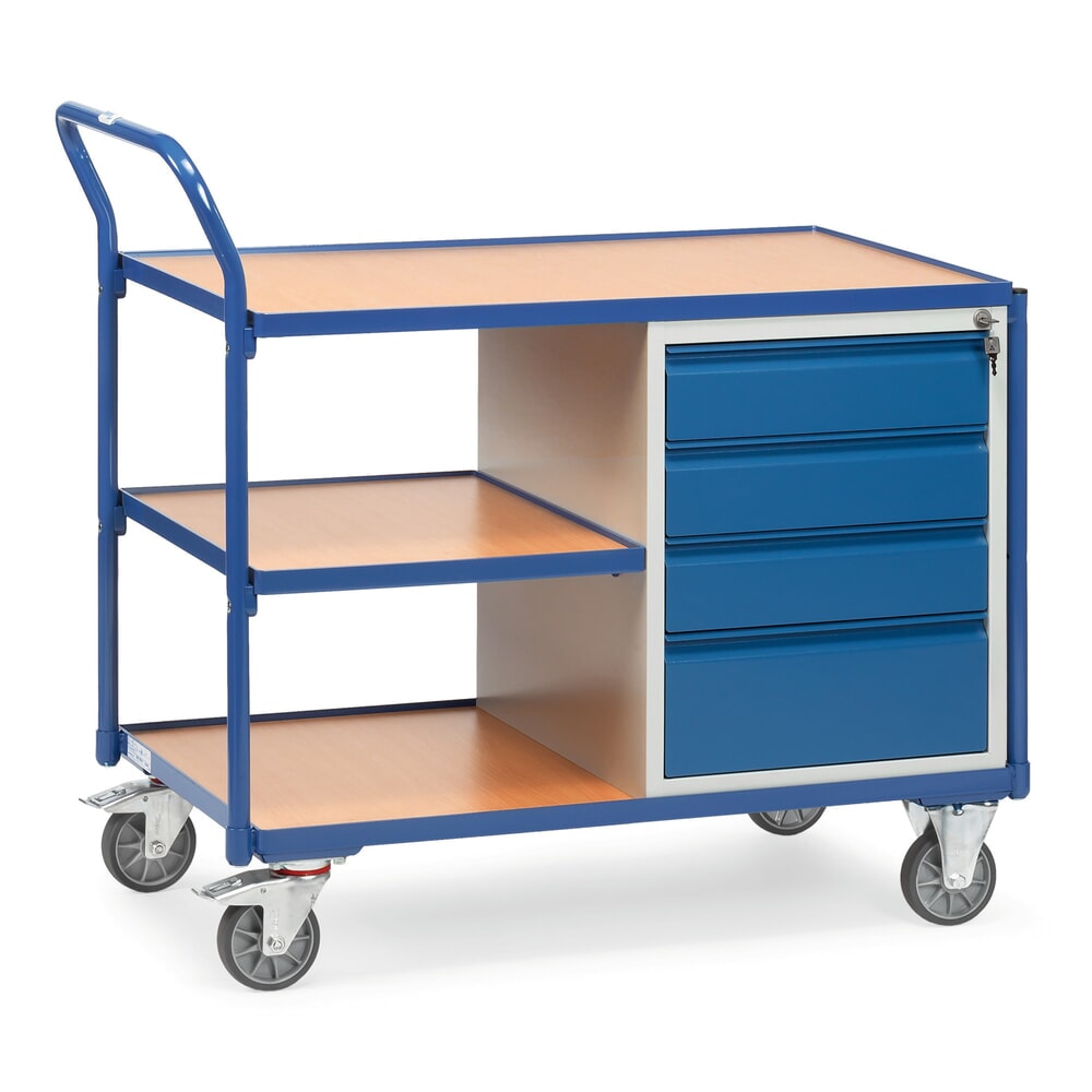 Product afbeelding: Gereedschapswagen fetra® met kast + 3 etages, hxbxd 1.040 x 1.130 x 600 mm
