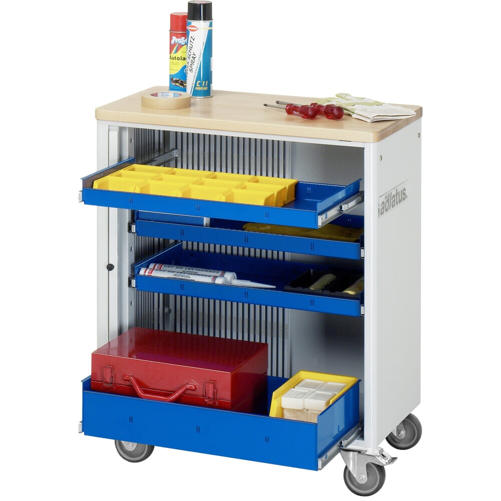 Product afbeelding: Gereedschapswagen RAU serie adlatus 700, hxbxd 860 x 725 x 400 mm, 4 lades 3 x 40, 1 x 105 mm, beuken werkblad