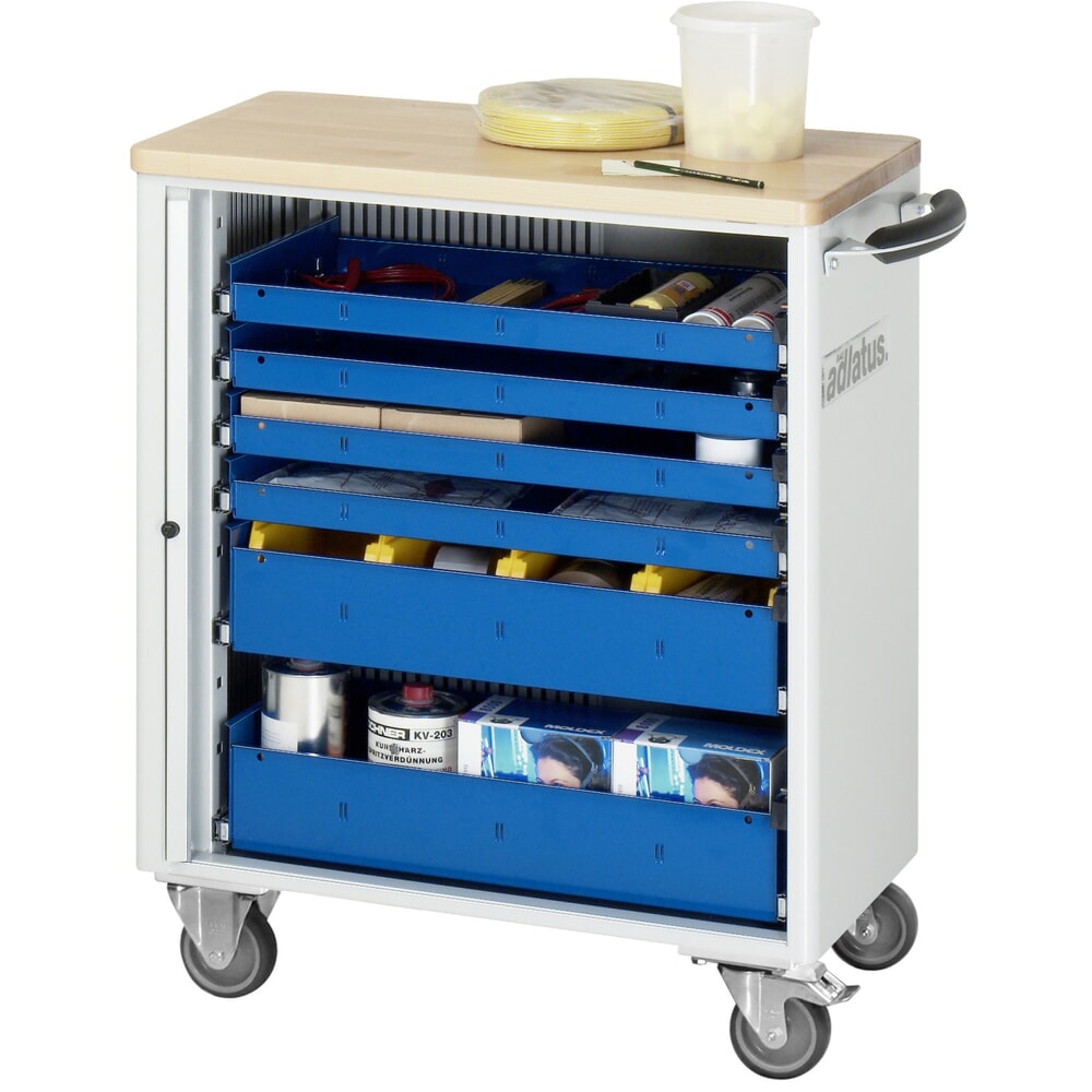 Product afbeelding: Gereedschapswagen RAU serie adlatus 700, hxbxd 860 x 725 x 400 mm, 6 lades 4 x 40, 2 x 105 mm, beuken werkblad