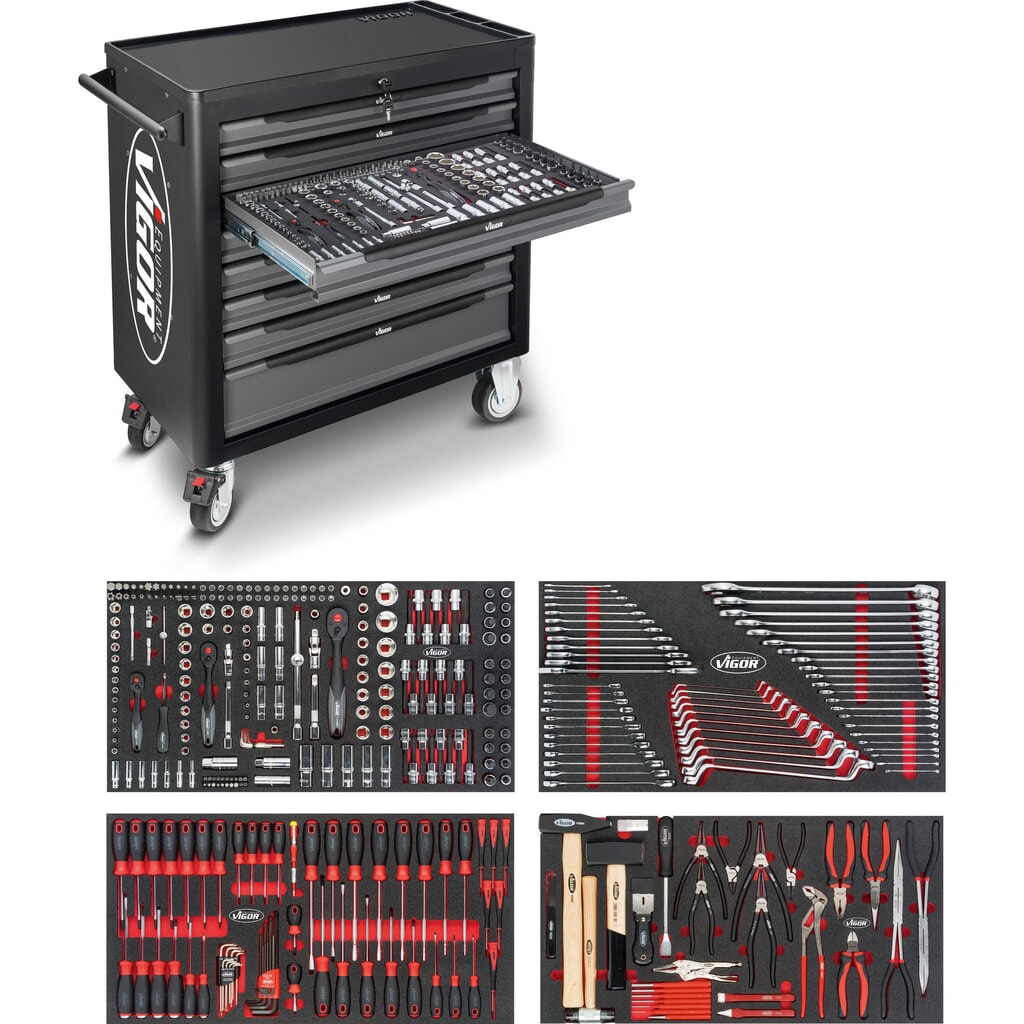 Gereedschapswagen VIGOR® 1000 XL, 8 lades, incl. 375-delig gereedschapsassortiment Product afbeelding: Gereedschapswagen VIGOR® 1000 XL, 8 lades, incl. 375-delig gereedschapsassortiment