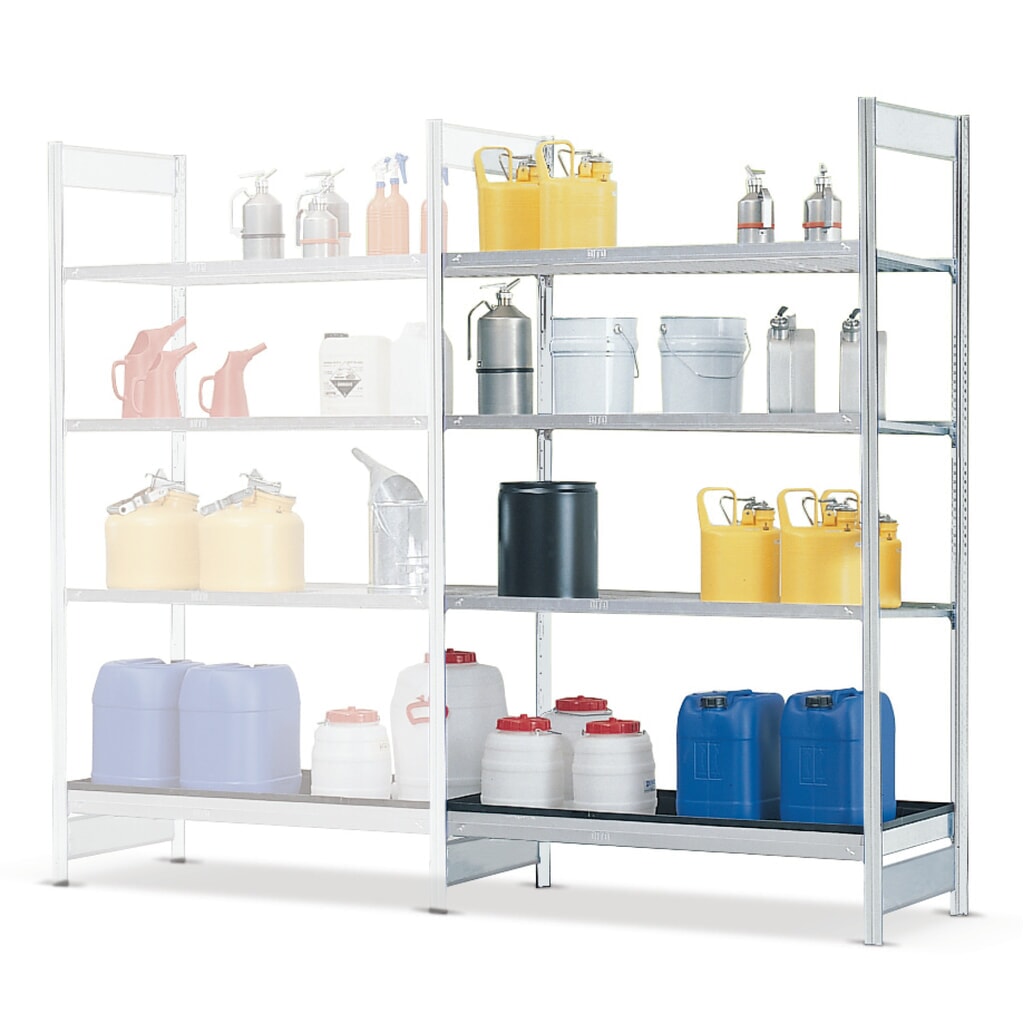 Rek voor gevaarlijke stoffen asecos®, voor waterverontreinigende, agressieve vloeistoffen, 1 lekbak van 28 liter, aanbouwveld Product afbeelding: Rek voor gevaarlijke stoffen asecos®, voor waterverontreinigende, agressieve vloeistoffen, 1 lekbak van 28 liter, aanbouwveld