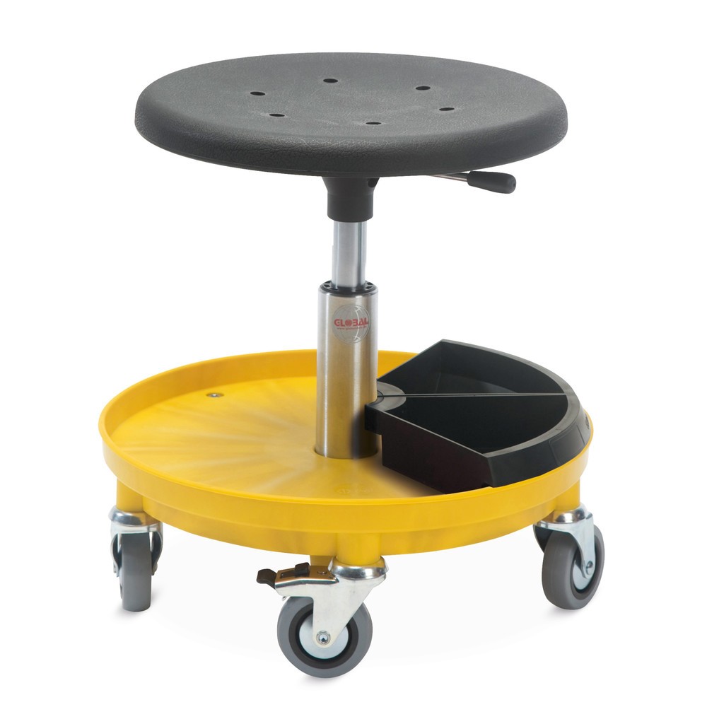 Product afbeelding: Global Stole A/S Kruk Assembly met 2 aflegbakken voor kleine onderdelen, zithoogte 370-500 mm, wielen, zwart