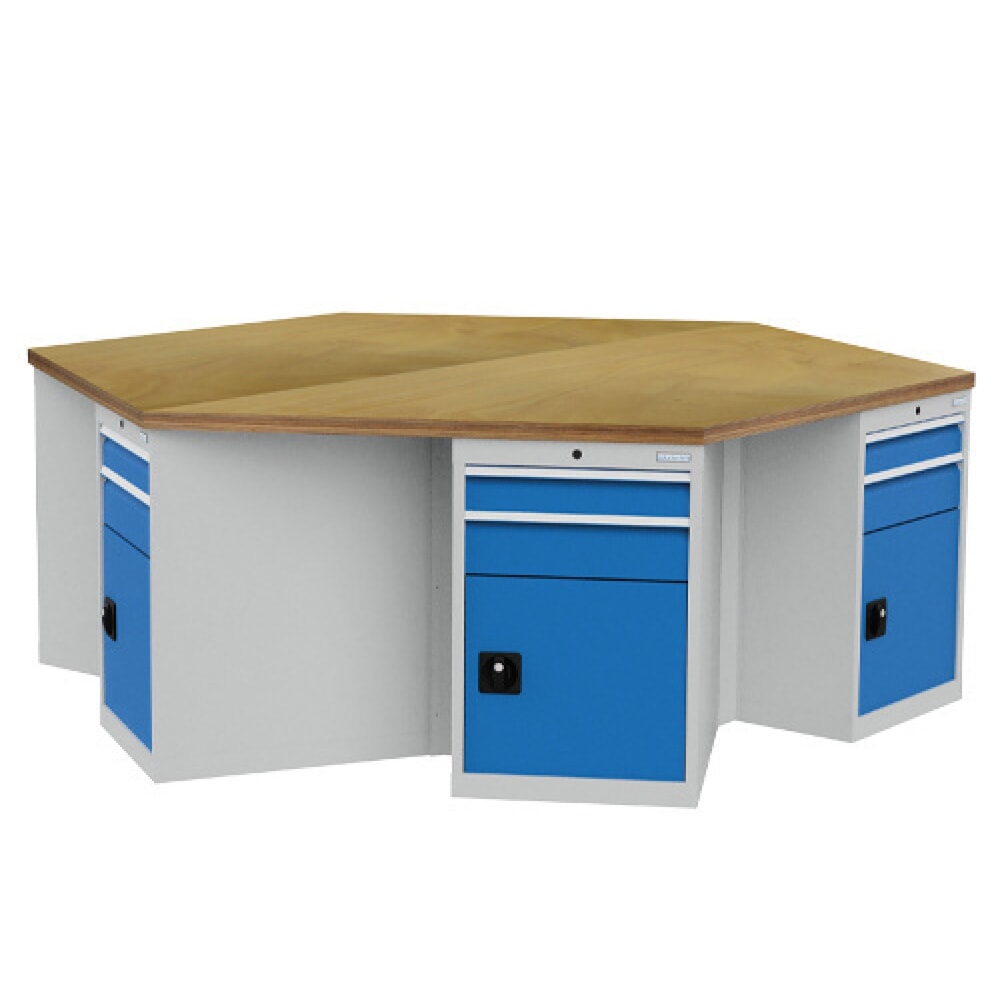 Product afbeelding: Groepswerkbank Bedrunka+Hirth R 18-24, met 12 lades, hxbxd 859 x 2.500 x 2.165 mm, lichtgrijs, lichtblauw