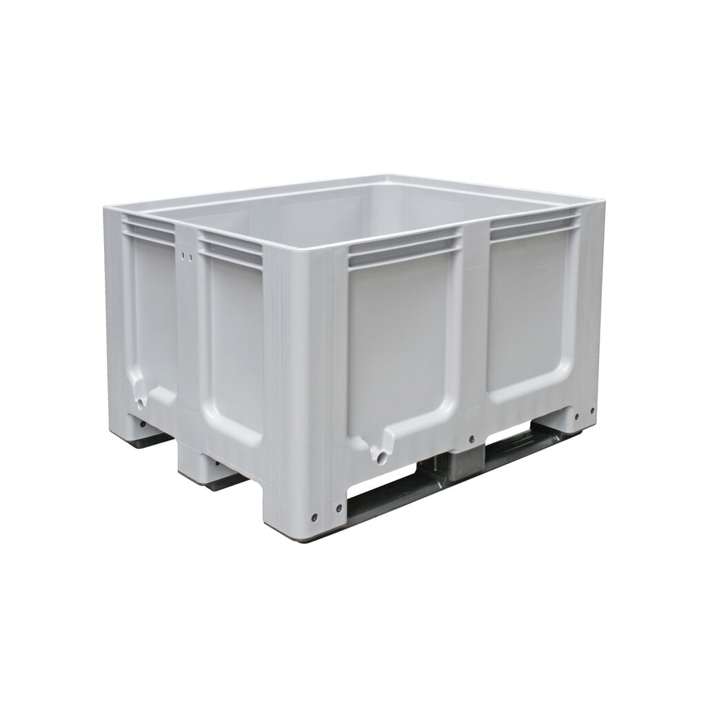 Grote bak van polyethyleen, 610 liter, met traversen, grijs Product afbeelding: Grote bak van polyethyleen, 610 liter, met traversen, grijs
