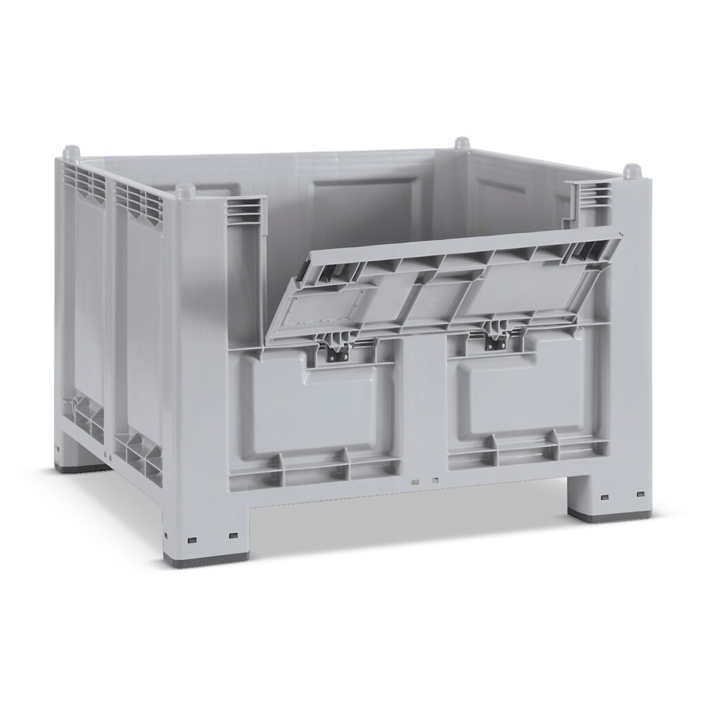 Product afbeelding: Grote bak van polypropyleen, 550 liter, met poten + klep, grijs