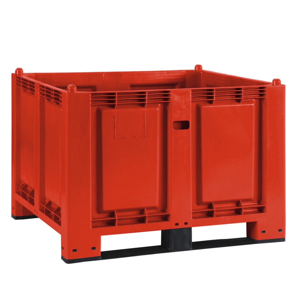 Grote bak van polypropyleen, 550 liter, met traversen, rood Product afbeelding: Grote bak van polypropyleen, 550 liter, met traversen, rood