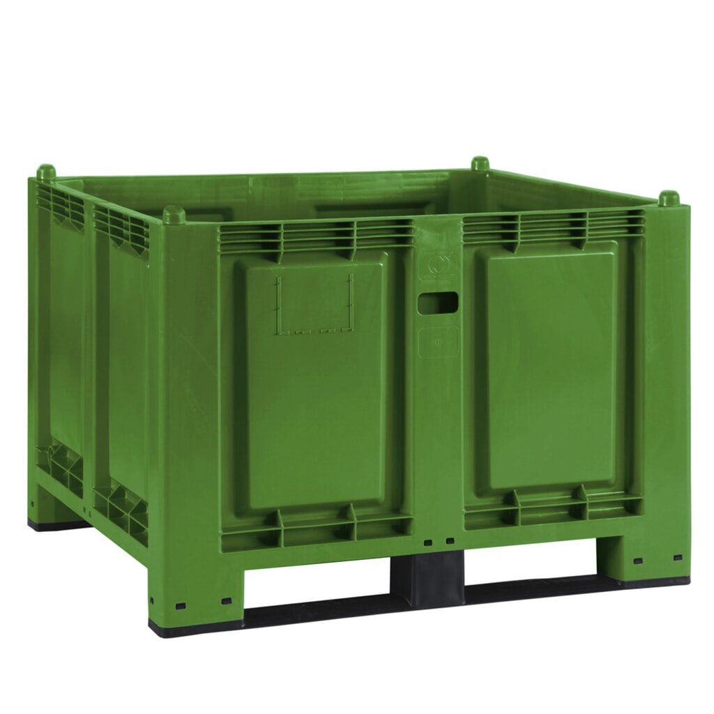 Grote bak van polypropyleen, 550 liter, met traversen, groen Product afbeelding: Grote bak van polypropyleen, 550 liter, met traversen, groen