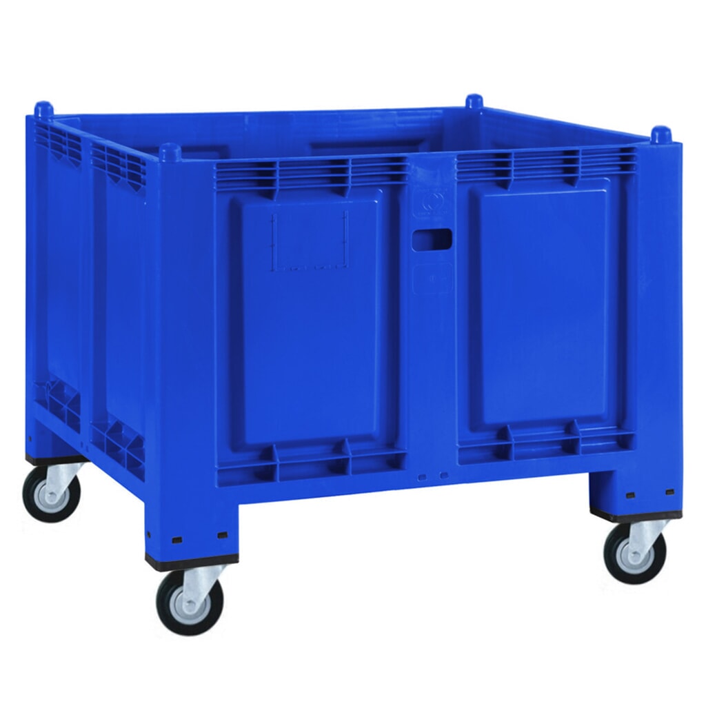 Grote bak van polypropyleen, 550 liter, met wielen, blauw Product afbeelding: Grote bak van polypropyleen, 550 liter, met wielen, blauw